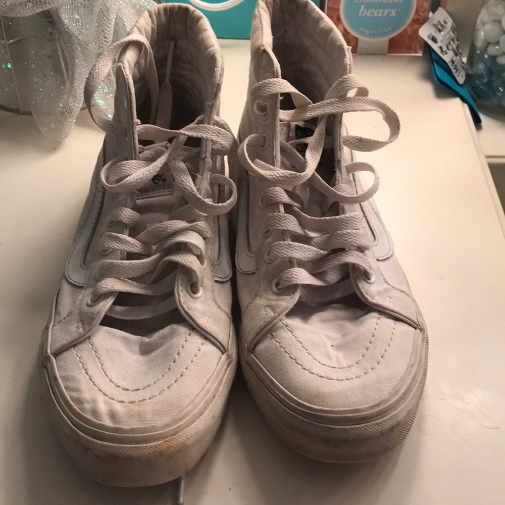 All White High Top Vans